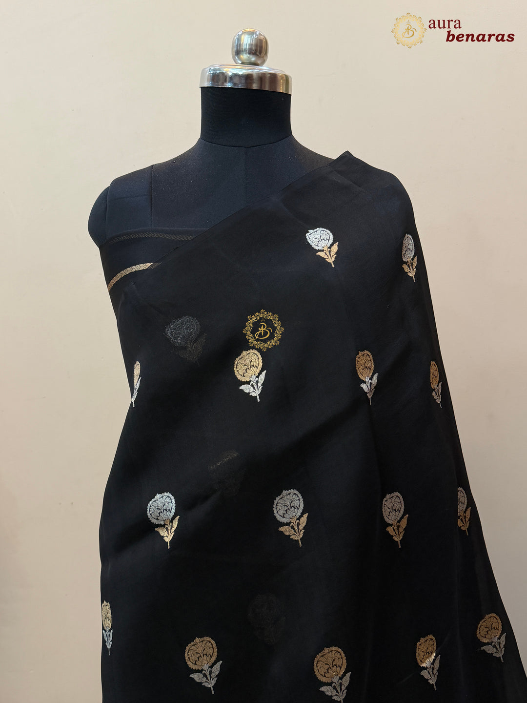 Black Kora Silk Banarasi Saree with Sona Rupa Butis
