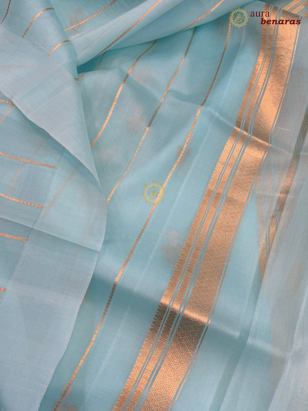 Sky Blue Kora Silk Banarasi Saree with Sona Rupa Butis