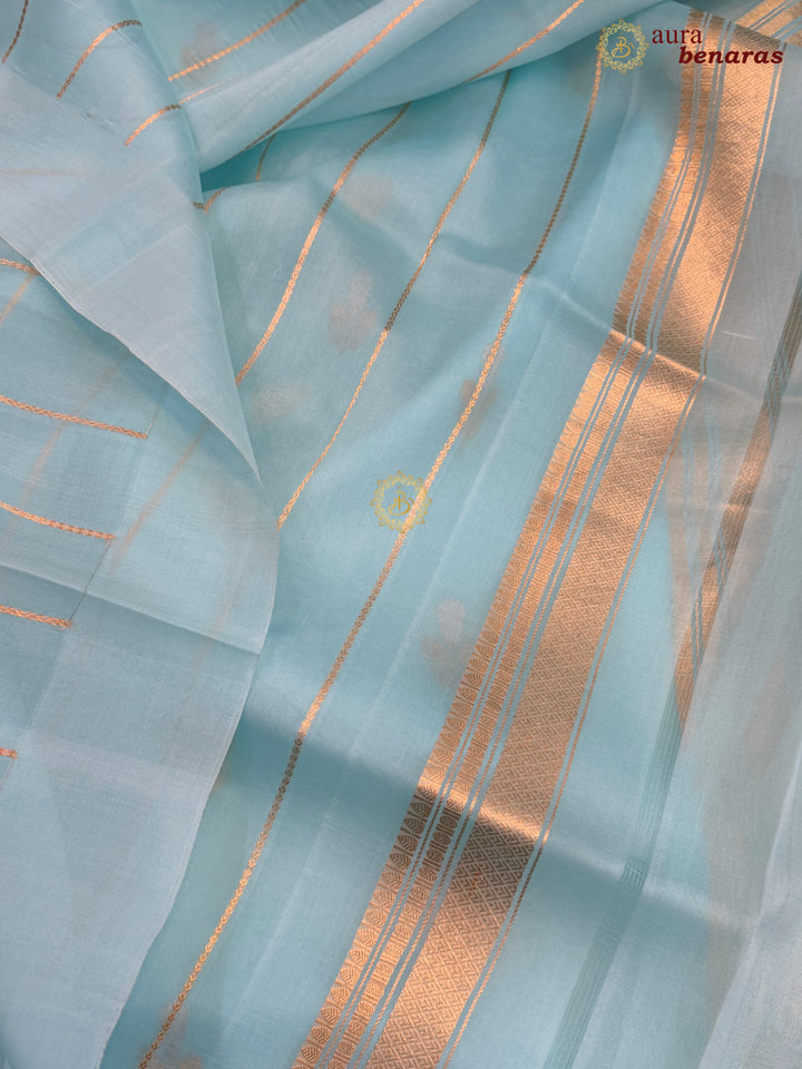 Sky Blue Kora Silk Banarasi Saree with Sona Rupa Butis