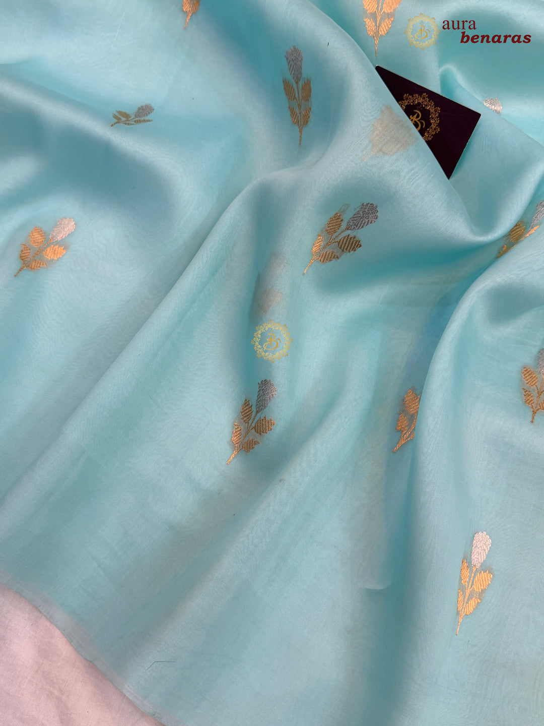 Sky Blue Kora Silk Banarasi Saree with Sona Rupa Butis