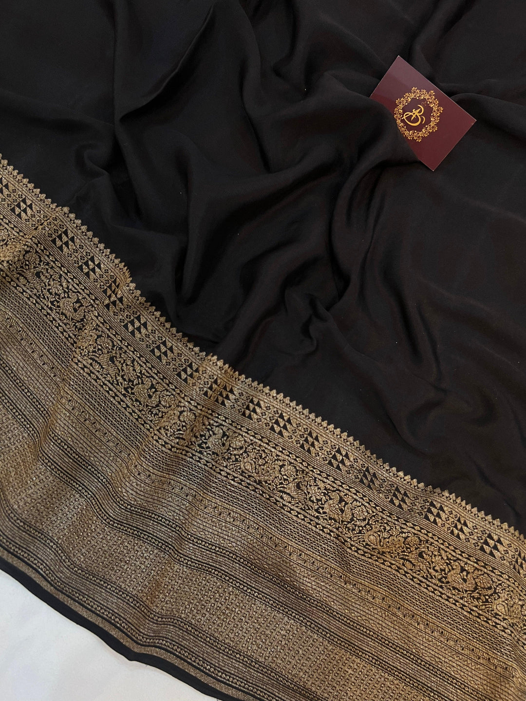 Black Pure Banarasi Khaddi Crepe Silk Saree - Aura Benaras