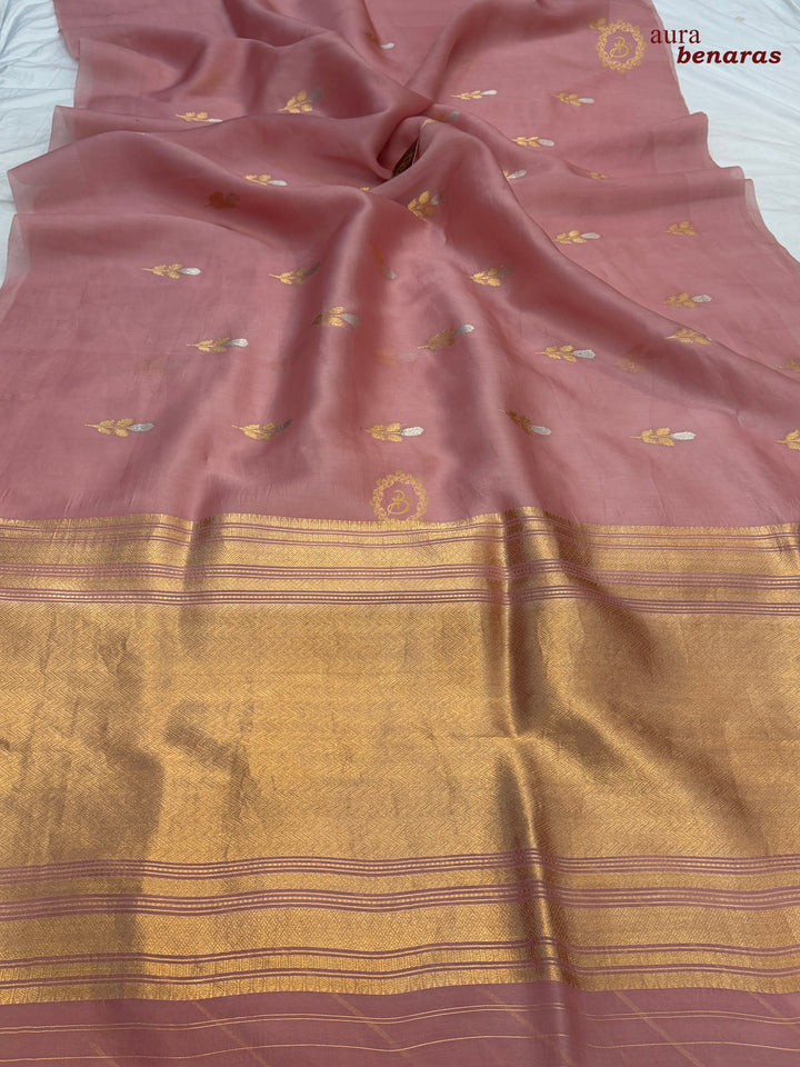 Old Rose Kora Silk Banarasi Saree with Sona Rupa Butis