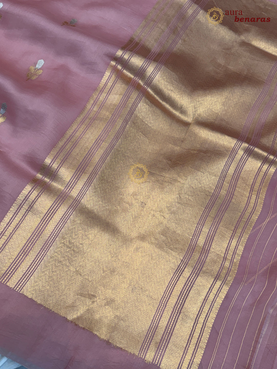Old Rose Kora Silk Banarasi Saree with Sona Rupa Butis