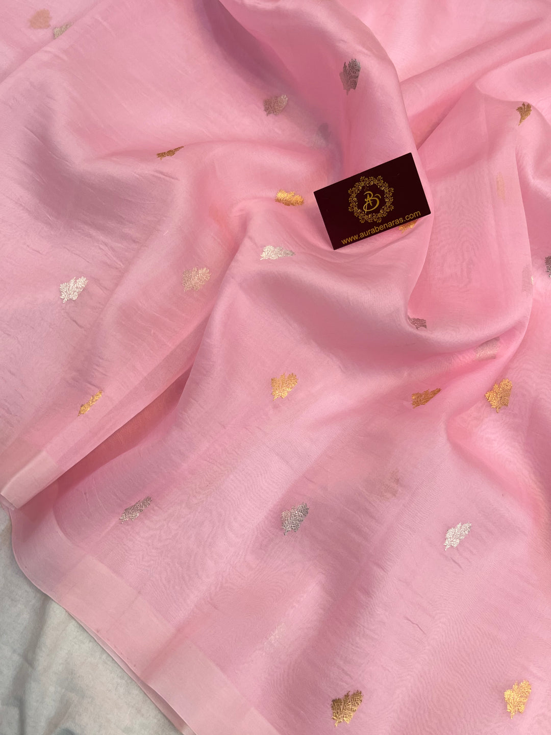 Baby Pink Kora Silk Banarasi Saree with Sona Rupa Butis 