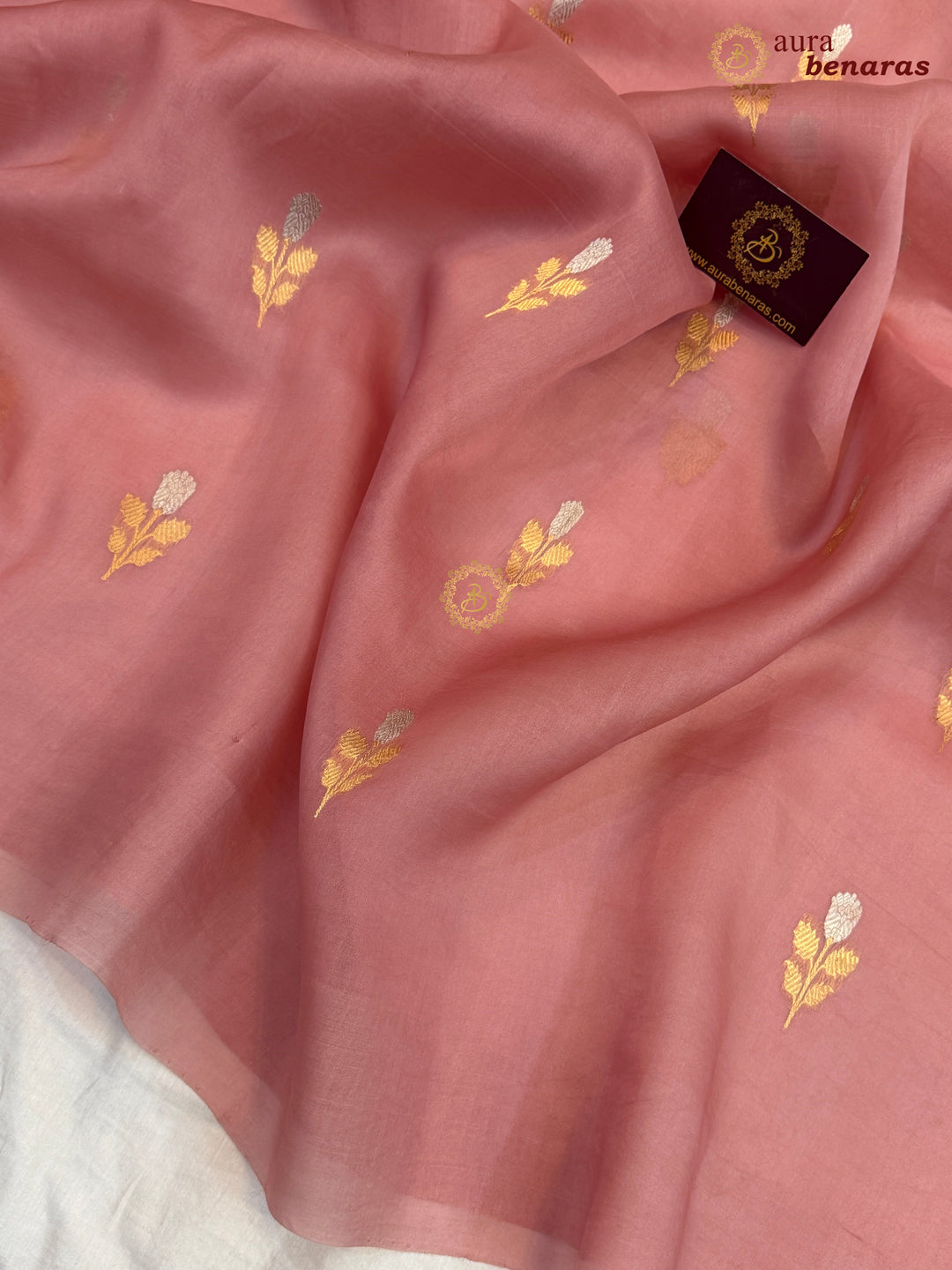 Old Rose Kora Silk Banarasi Saree with Sona Rupa Butis
