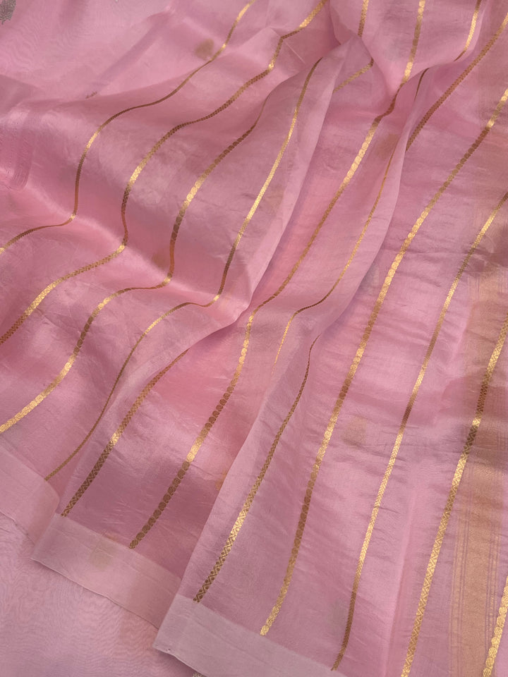 Baby Pink Kora Silk Banarasi Saree with Sona Rupa Butis 