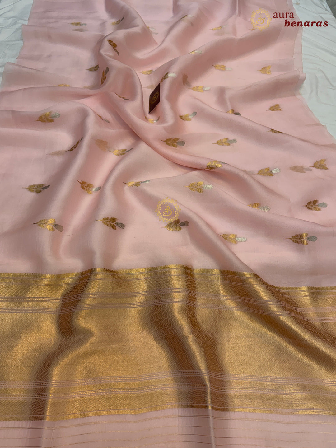 Pale Pink Kora Silk Banarasi Saree with Sona Rupa Butis