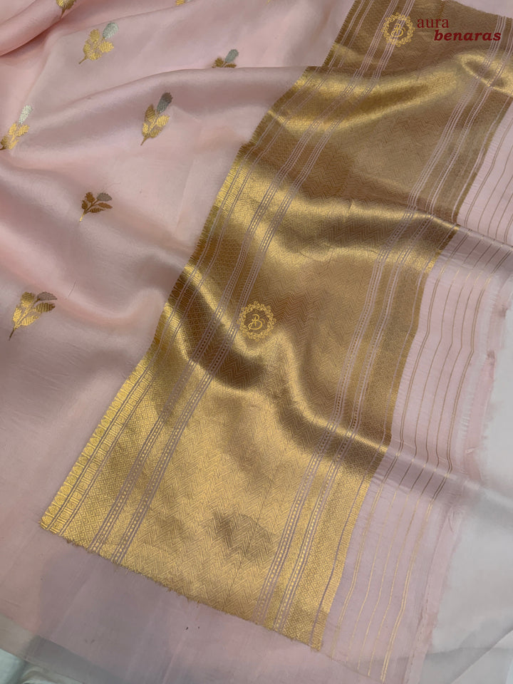 Pale Pink Kora Silk Banarasi Saree with Sona Rupa Butis