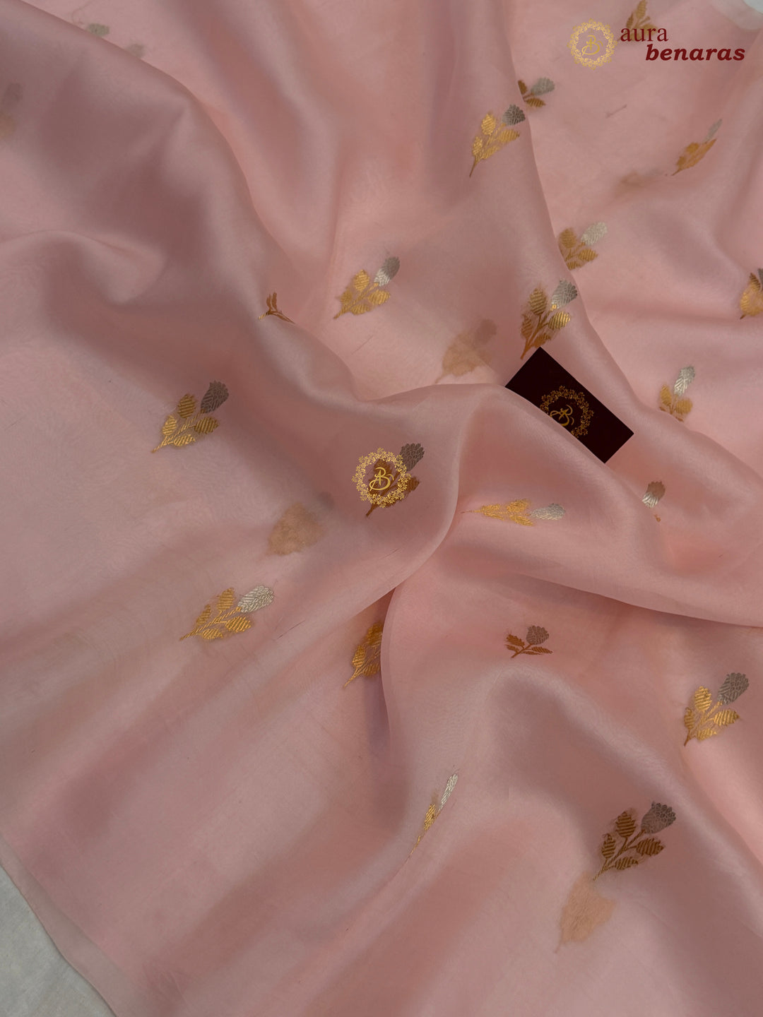 Pale Pink Kora Silk Banarasi Saree with Sona Rupa Butis