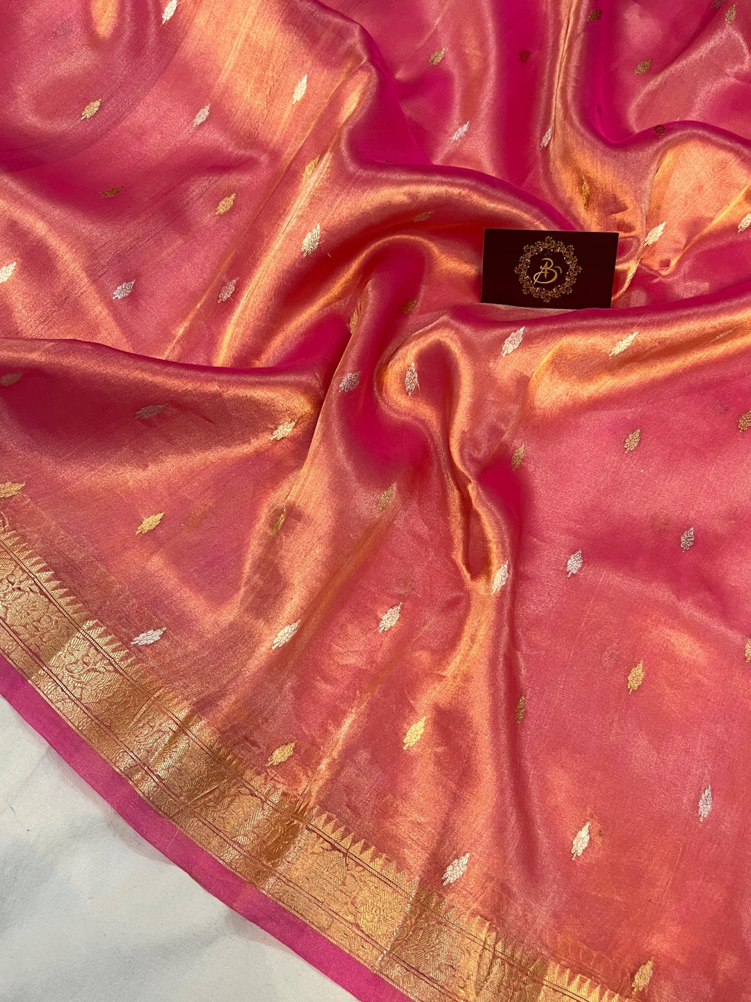 Rose Pink Banarasi Handloom Organza Tissue Silk Saree - Aura Benaras