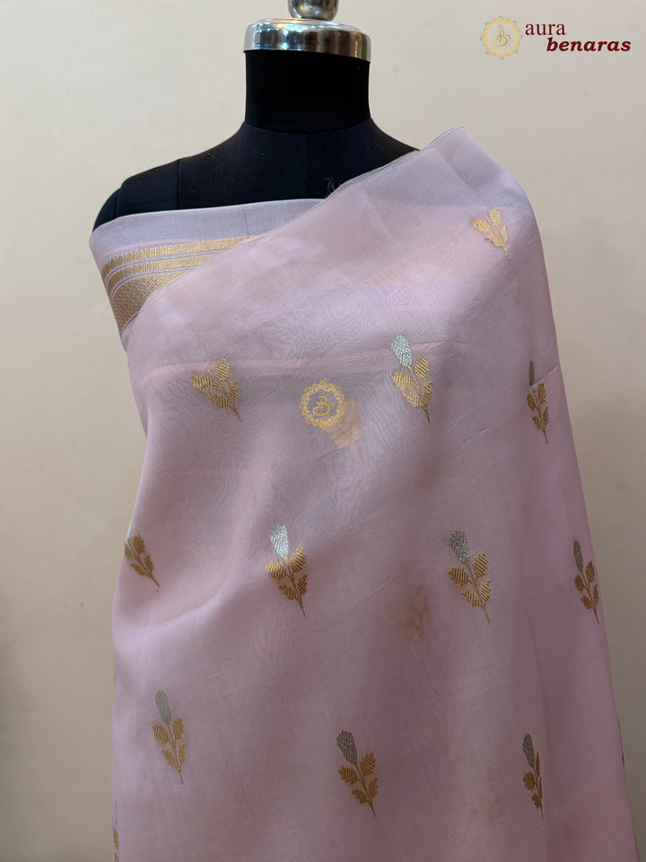 Pale Pink Kora Silk Banarasi Saree with Sona Rupa Butis