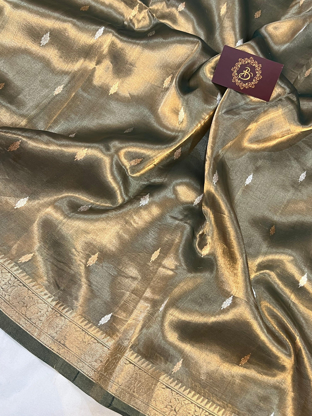 Bottle Green Banarasi Handloom Organza Tissue Silk Saree - Aura Benaras