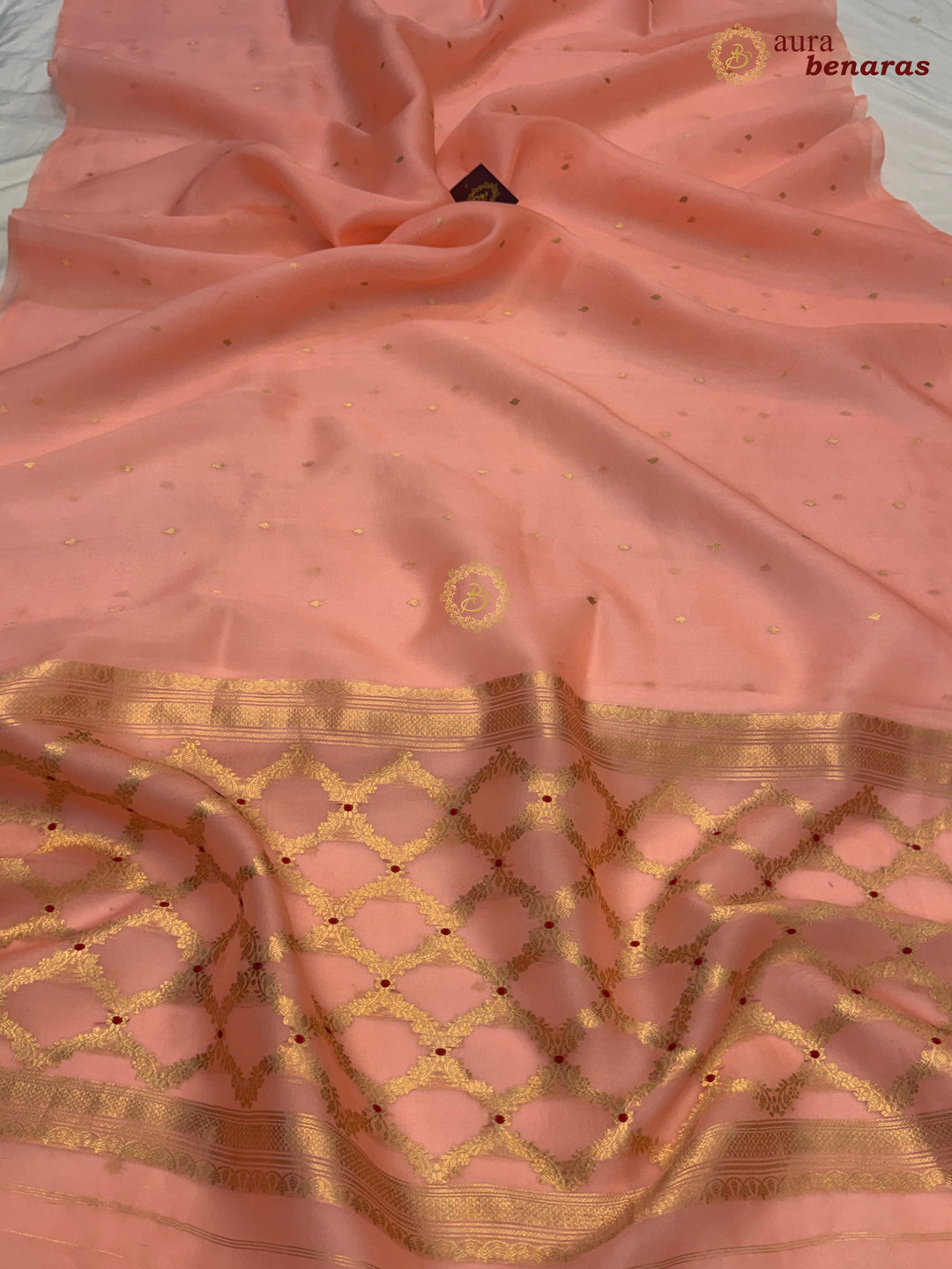 Peach Kora Silk Banarasi Saree – Kadhwa Butis in Zari