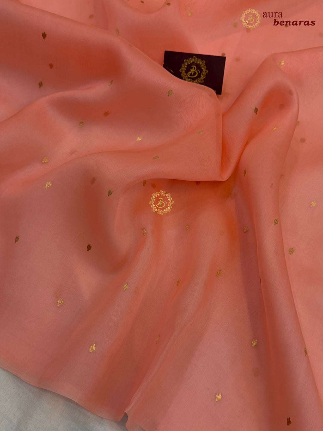 Peach Kora Silk Banarasi Saree – Kadhwa Butis in Zari