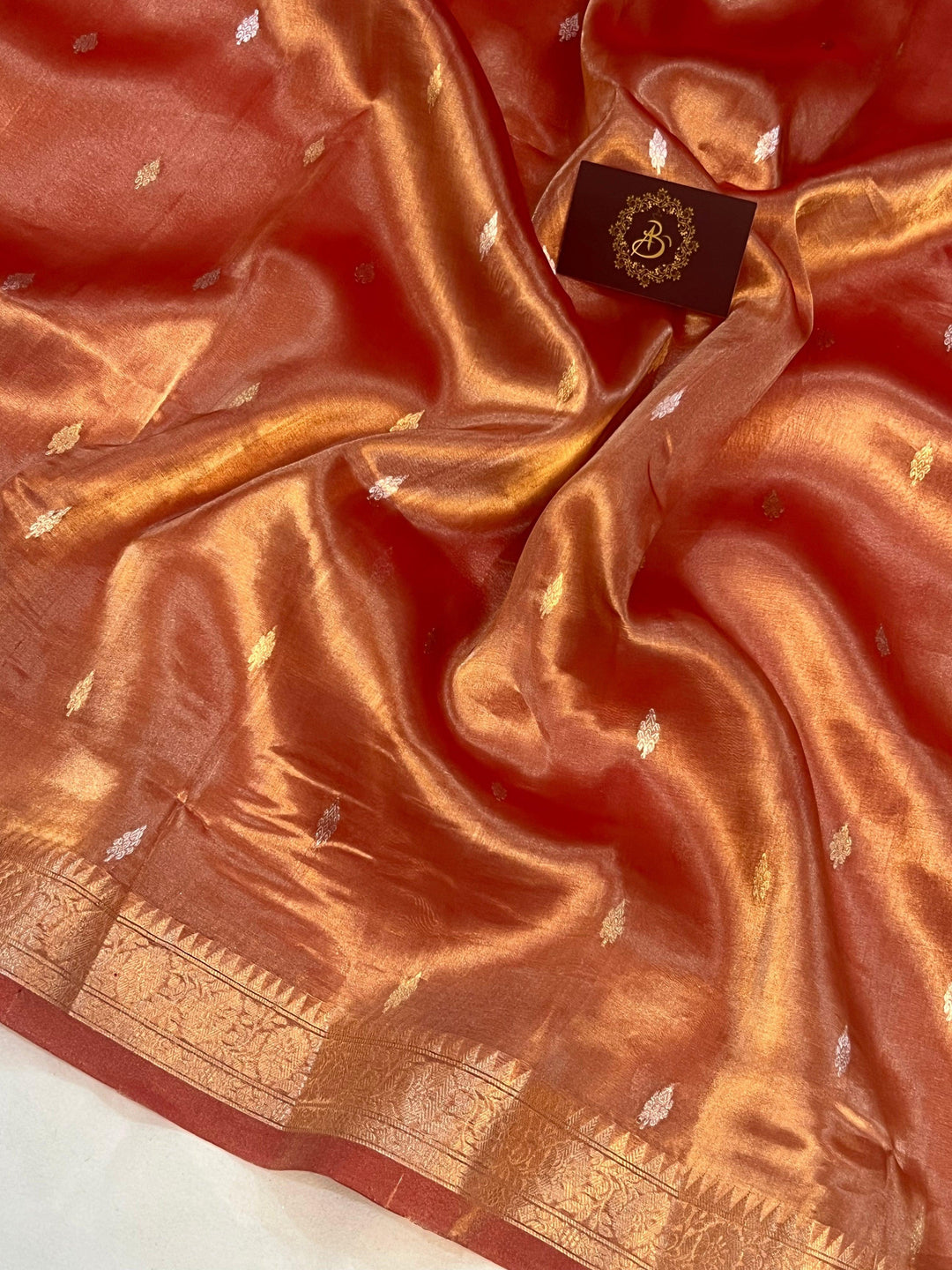Rust Orange Banarasi Handloom Organza Tissue Silk Saree - Aura Benaras