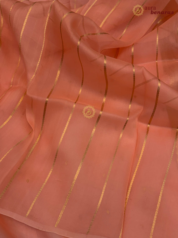 Peach Kora Silk Banarasi Saree – Kadhwa Butis in Zari
