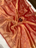 Rust Orange Banarasi Handloom Organza Tissue Silk Saree - Aura Benaras
