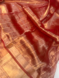 Rust Orange Banarasi Handloom Organza Tissue Silk Saree - Aura Benaras