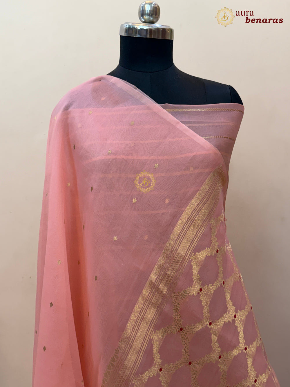 Peach Kora Silk Banarasi Saree – Kadhwa Butis in Zari