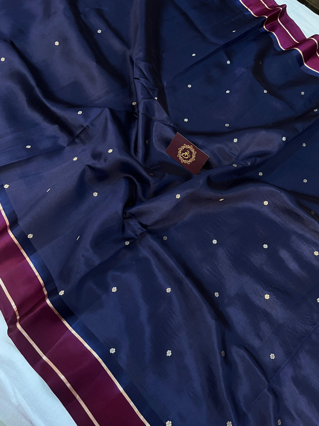 Navy Blue Pure Banarasi Handloom Silk Saree - Aura Benaras