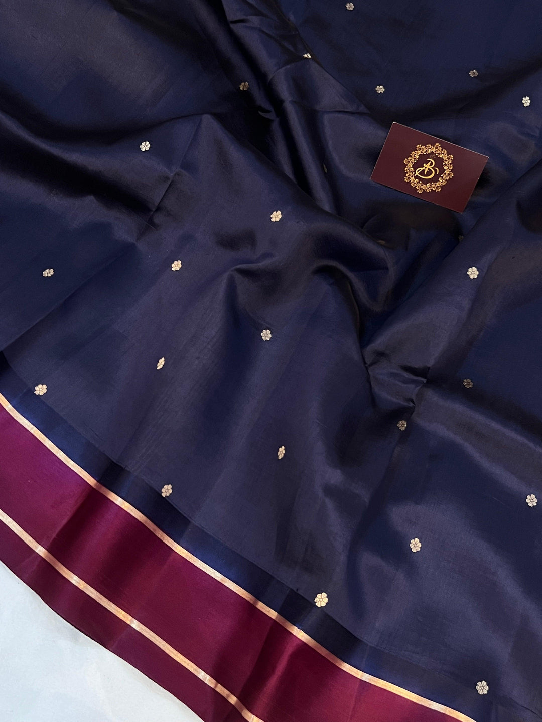 Navy Blue Pure Banarasi Handloom Silk Saree - Aura Benaras