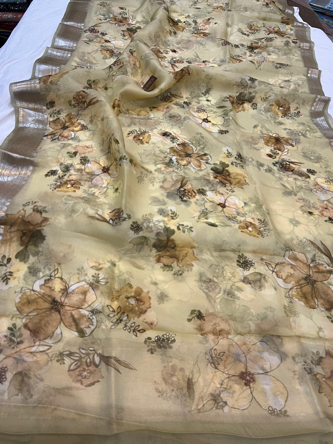 Beige Banarasi Handloom Kora Silk Saree - Aura Benaras