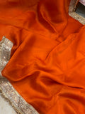 Orange Banarasi Handloom Kora Silk Saree - Aura Benaras