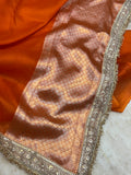 Orange Banarasi Handloom Kora Silk Saree - Aura Benaras