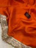 Orange Banarasi Handloom Kora Silk Saree - Aura Benaras