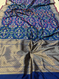 Deep Blue Meenakari Handloom Pure Katan Silk Saree - Aura Benaras