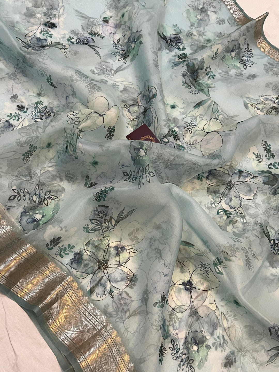 Pale Blue Banarasi Handloom Kora Silk Saree - Aura Benaras