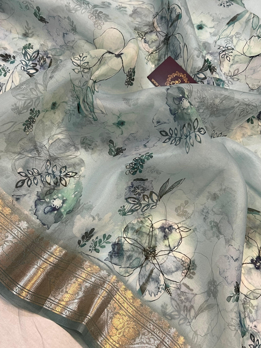 Pale Blue Banarasi Handloom Kora Silk Saree - Aura Benaras