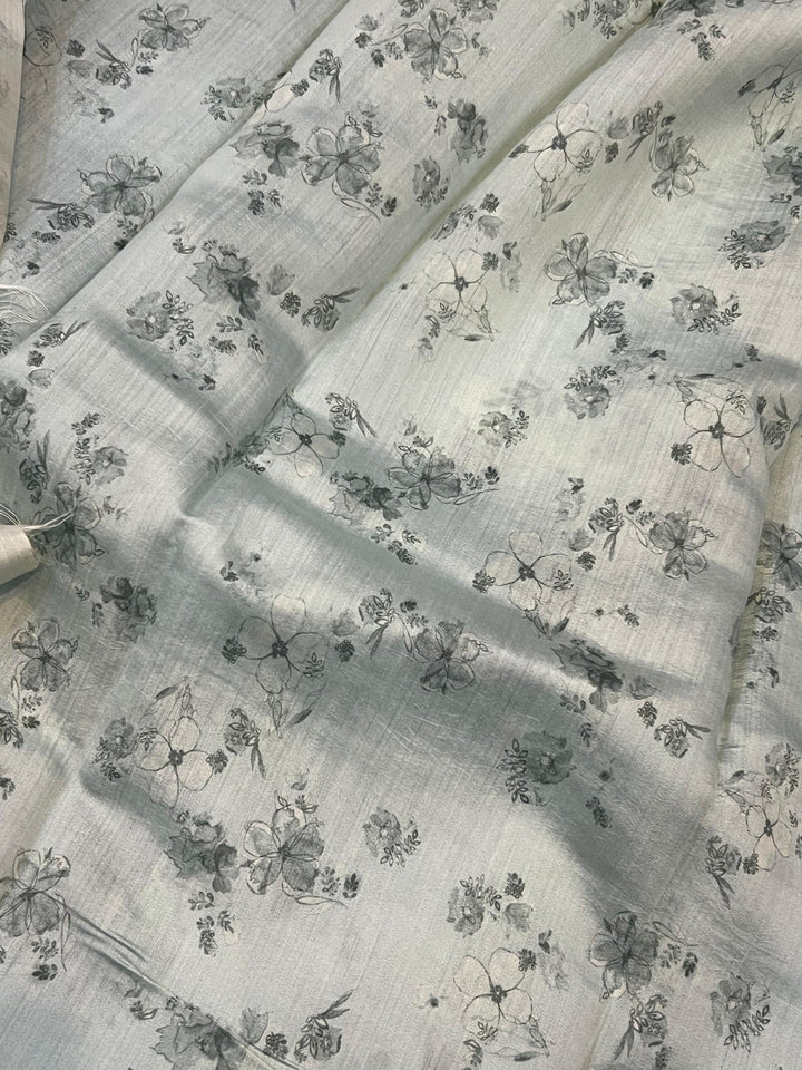 Pale Blue Banarasi Handloom Kora Silk Saree - Aura Benaras