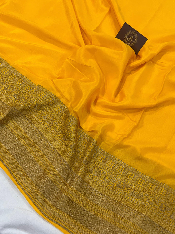Yellow Pure Banarasi Khaddi Crepe Silk Saree - Aura Benaras