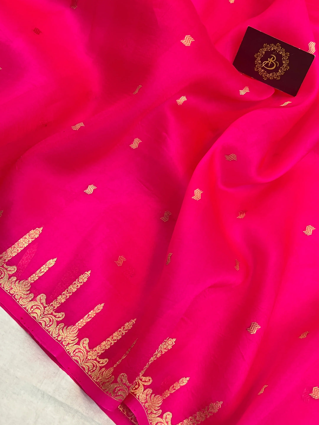 Hot Pink Pure Kora Silk Banarasi Saree with Kadhwa Butis 