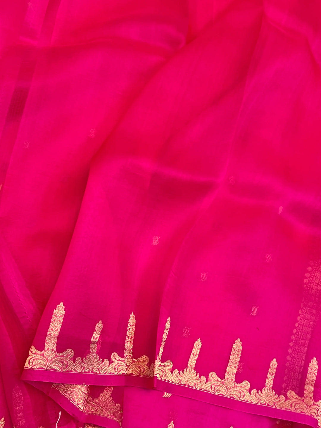 Hot Pink Pure Kora Silk Banarasi Saree with Kadhwa Butis 