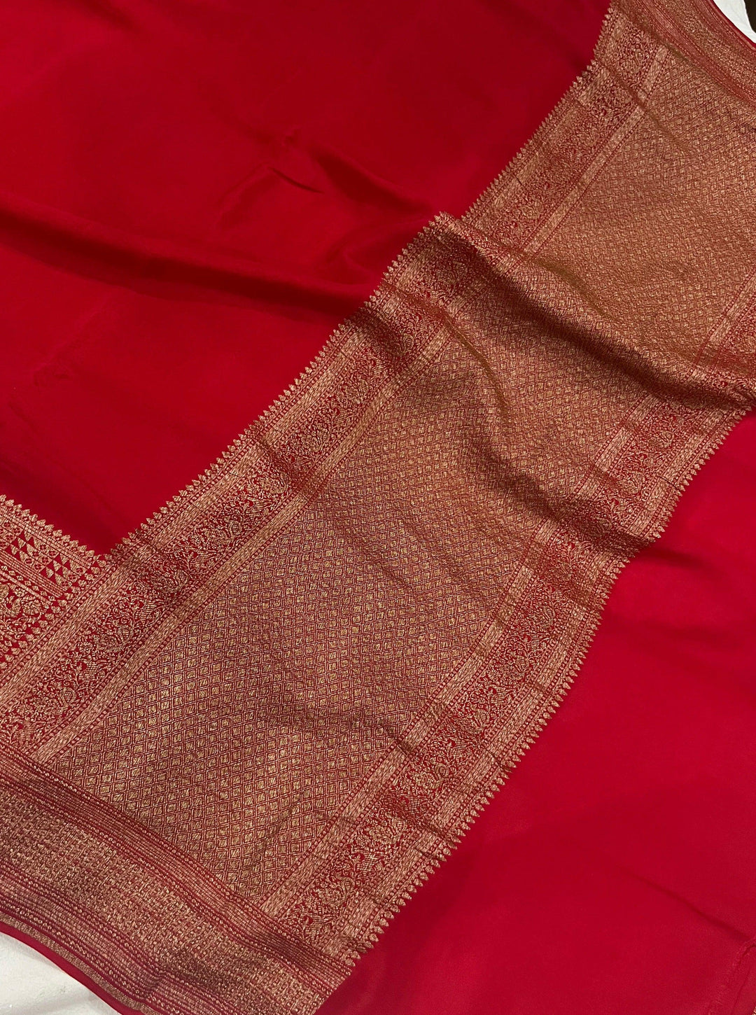 Red Pure Banarasi Khaddi Crepe Silk Saree - Aura Benaras