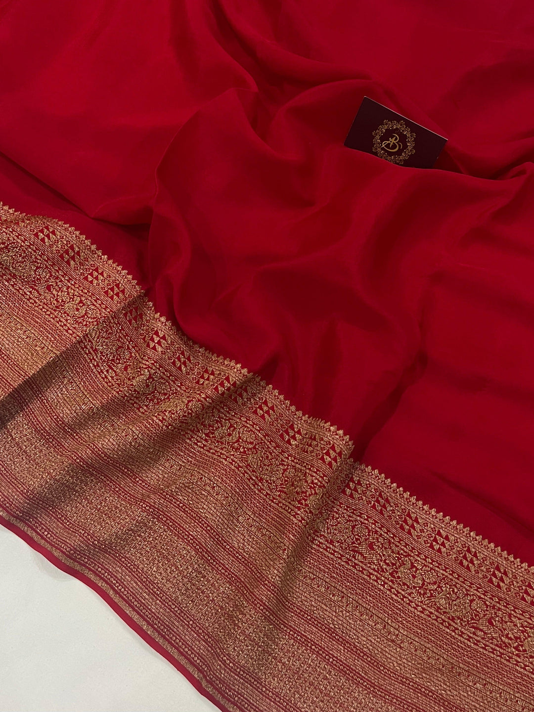 Red Pure Banarasi Khaddi Crepe Silk Saree - Aura Benaras