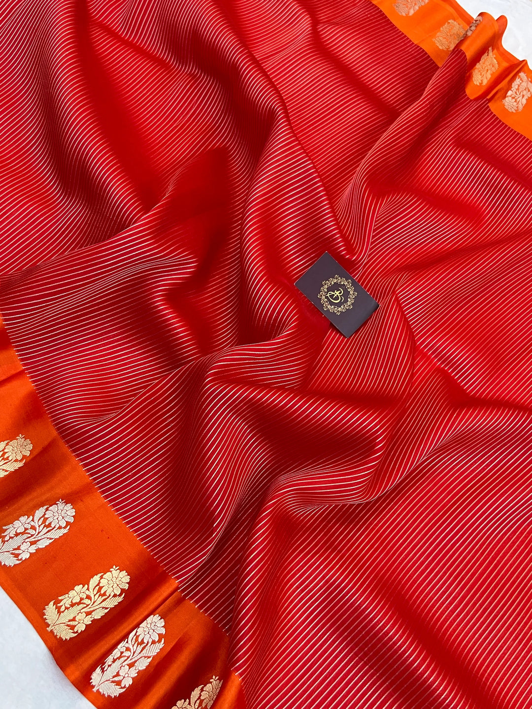 Orange Kora Silk Banarasi Saree with Mashru Border