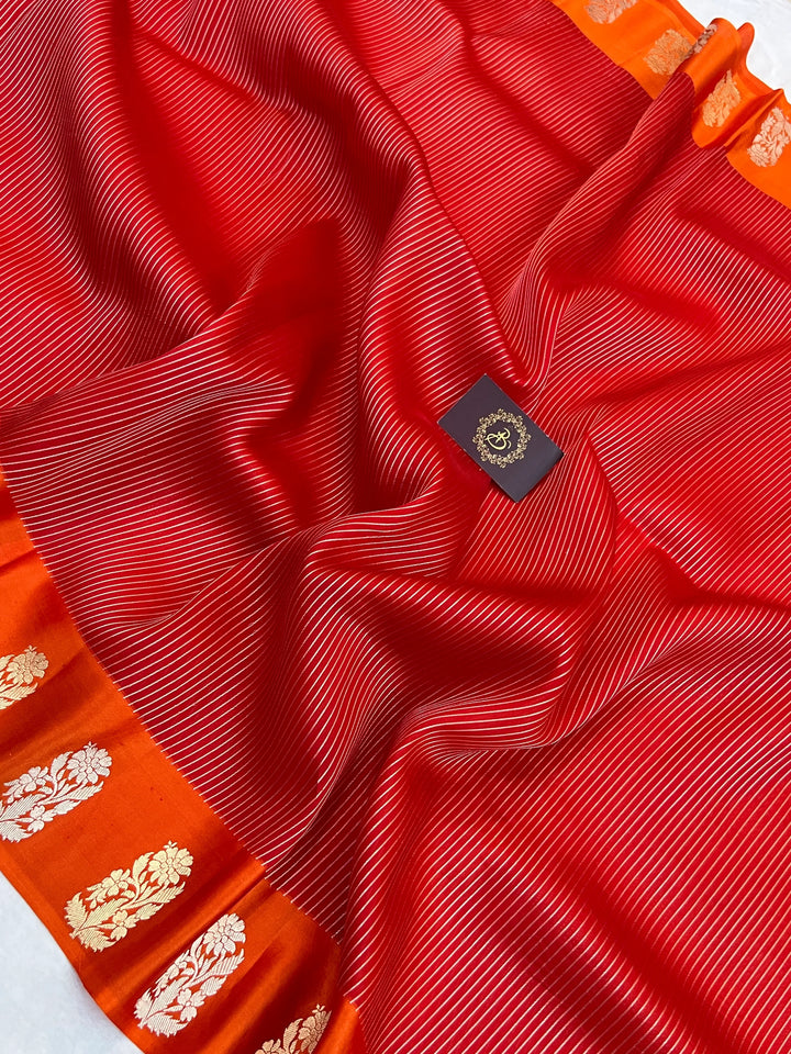 Orange Kora Silk Banarasi Saree with Mashru Border