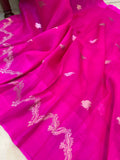 Rani Pink Banarasi Handloom Kora Silk Saree - Aura Benaras