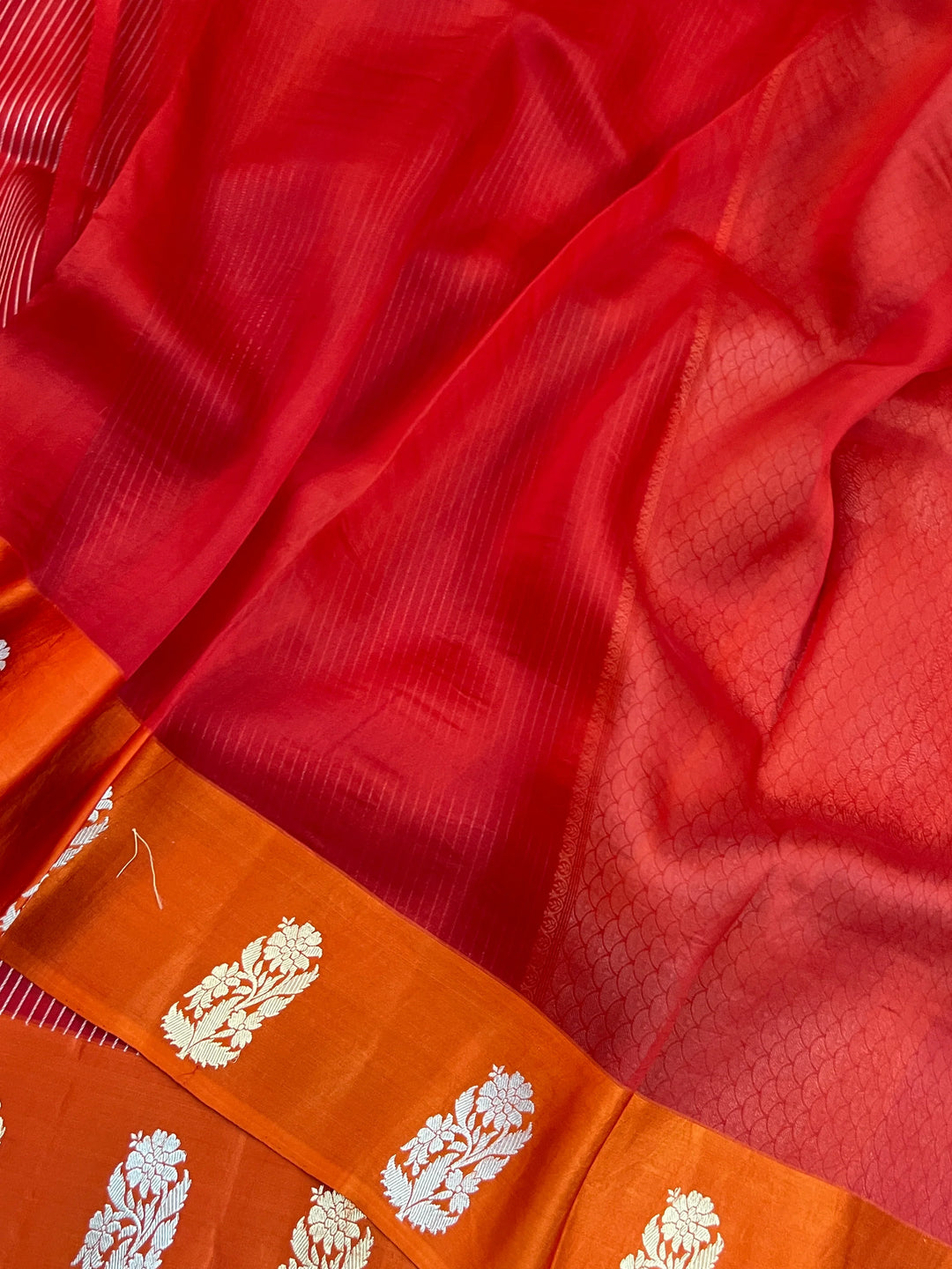 Orange Kora Silk Banarasi Saree with Mashru Border