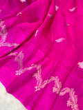 Rani Pink Banarasi Handloom Kora Silk Saree - Aura Benaras