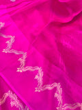 Rani Pink Banarasi Handloom Kora Silk Saree - Aura Benaras