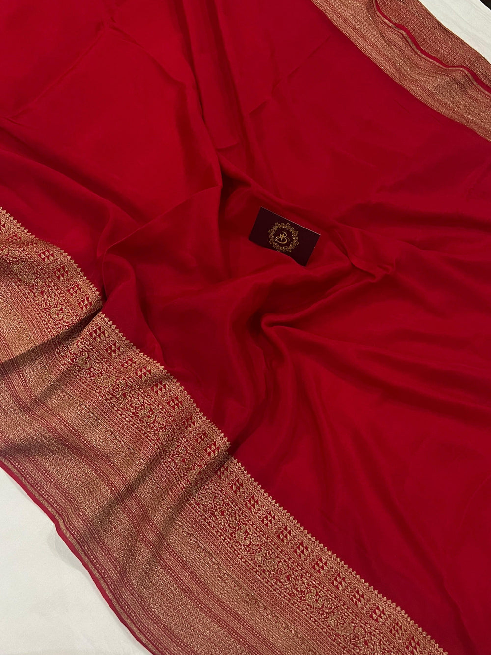 Red Pure Banarasi Khaddi Crepe Silk Saree - Aura Benaras
