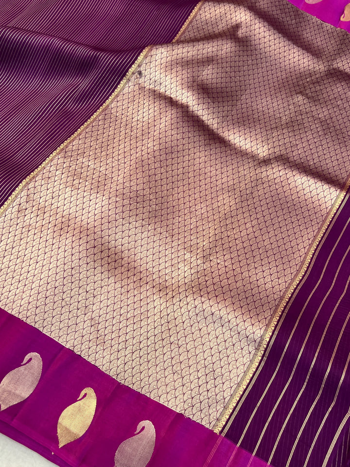 Magenta Purple Kora Silk Banarasi Saree with Mashru Border