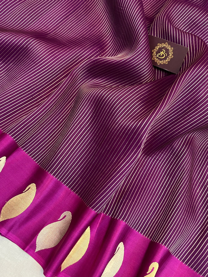 Magenta Purple Kora Silk Banarasi Saree with Mashru Border