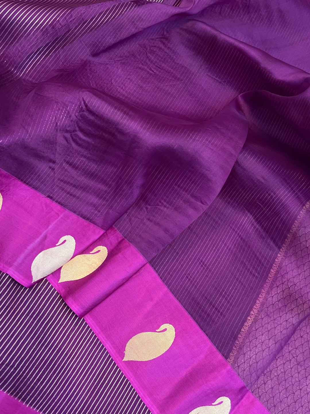 Magenta Purple Kora Silk Banarasi Saree with Mashru Border