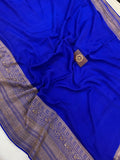 Royal Blue Pure Banarasi Khaddi Crepe Silk Saree - Aura Benaras