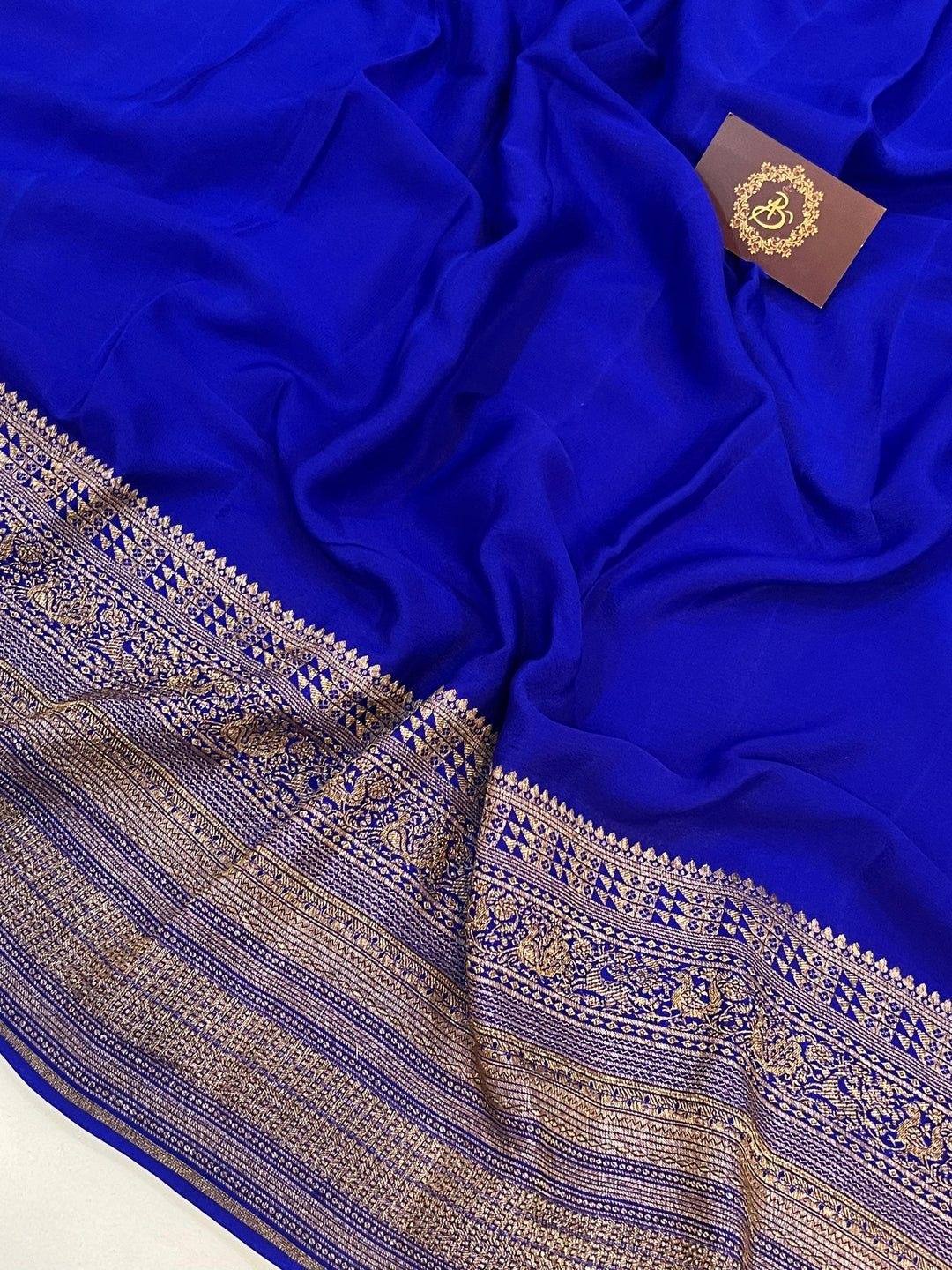 Royal Blue Pure Banarasi Khaddi Crepe Silk Saree - Aura Benaras